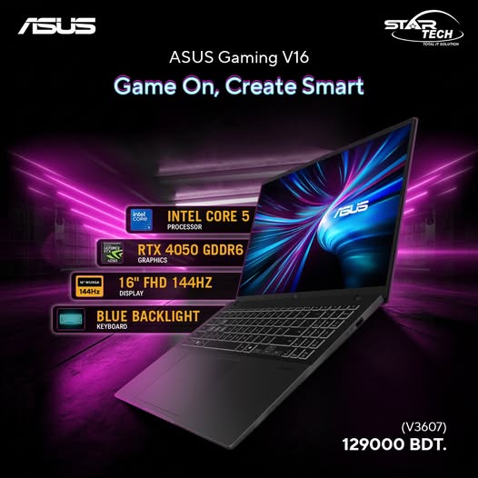 Smooth 144Hz Display | RTX 4050 Power | Everyday Performance — Asus V16 V3607VU Core 5 210H Gaming Laptop