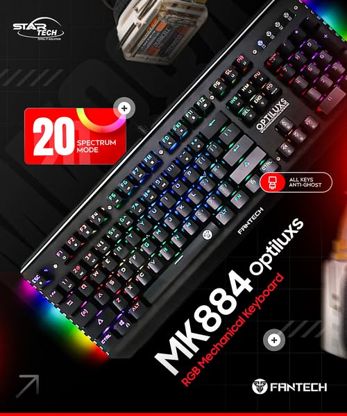 Full RGB Modes | Durable Design | Complete Key Coverage — Fantech MK884 Optiluxs RGB Mechanical Keyboard
