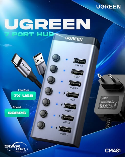 Ugreen CM481 7 Port Type-C Hub (#90307) — Expand Your Connectivity Instantly! 