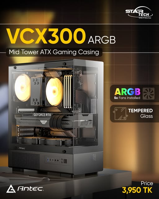 Antec VCX300 ARGB Mid Tower ATX Gaming Casing — Style Meets Airflow 