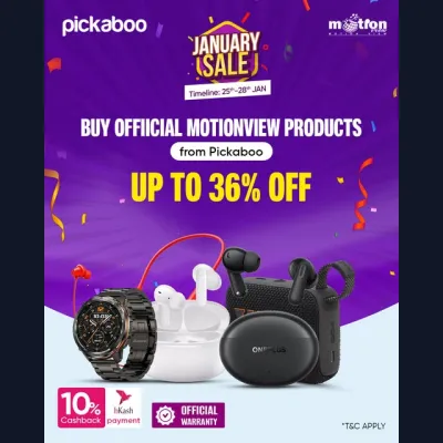 Pickaboo-চলছে  JANUARY SALE -যেখানে সর্বোচ্চ ৩৬%  ডিসকাউন্ট ও সেরা সব ডিলসে পার্চেইজ করুন মোশন ভিউ- এর অফিশিয়াল গ্যাজেট! 
