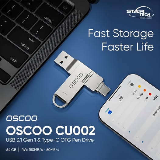 OSCOO CU002 64GB OTG Pen Drive — Dual Port, Fast & Durable 