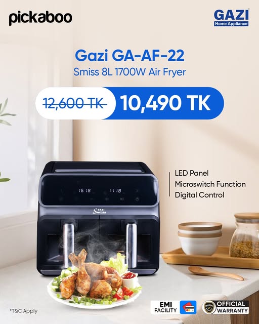 Gazi GA-AF-22 Smiss – 8L Air Fryer for quick, crispy, and healthy meals! 