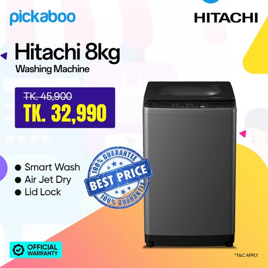 Hitachi 8kg Top Load Washing Machine এখন পাচ্ছেন Best Price Guarantee-সহ শুধুমাত্র Pickaboo-তে!