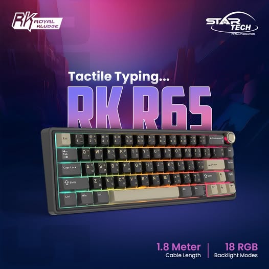 Royal Kludge RK R65 Brown Switch RGB Hot swappable Mechanical Keyboard  — Compact RGB | Brown Switch Feel | Durable Build