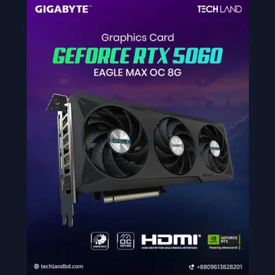 GeForce RTX 5060 EAGLE MAX OC 8G GDDR7— গেম, ডিজাইন, বা এডিটিং সবকিছুতেই অসাধারণ পারফরম্যান্স পাবেন এই কার্ডে!