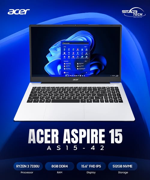 Everyday Performance | Crisp FHD Display | Reliable Connectivity — Acer Aspire 15 AS15-42 Ryzen 3 7330U 8GB 15.6" FHD Laptop
