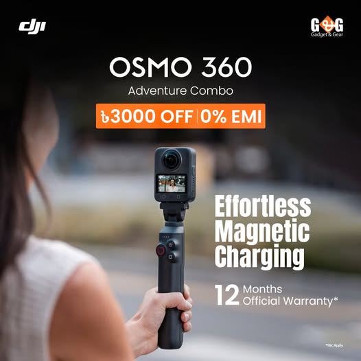 Get Tk. 3,000 off or enjoy 0% EMI on the DJI Osmo 360 Adventure Combo.