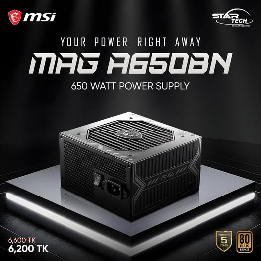MSI MAG A650BN 650W 80 Plus Bronze Power Supply