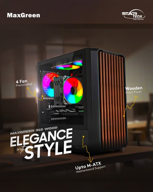 MaxGreen 315 Wood M-ATX Mid-Tower Gaming Casing