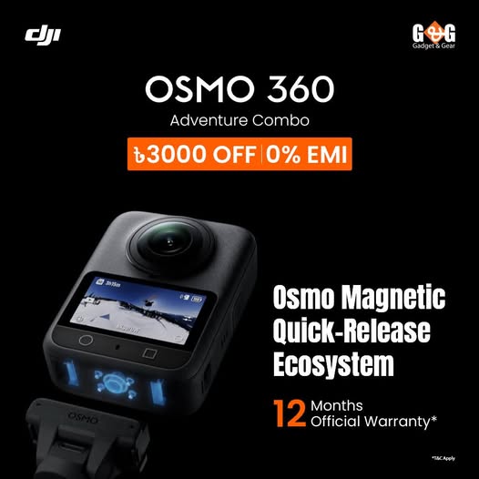 One setup. Endless angles. DJI Osmo 360 Adventure Combo adapts instantly. Grab yours now and enjoy Tk. 3,000 off or 0% EMI.