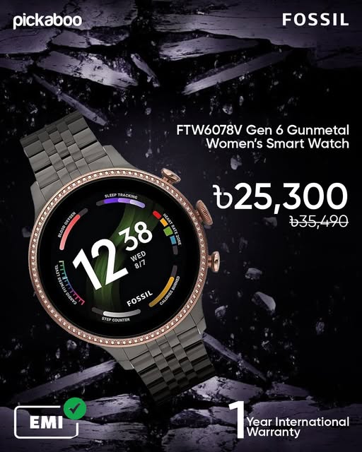 The Fossil FTW6078V Gen 6 Gunmetal Women’s Smart Watch blends premium stainless steel design with powerful Gen 6 performance!