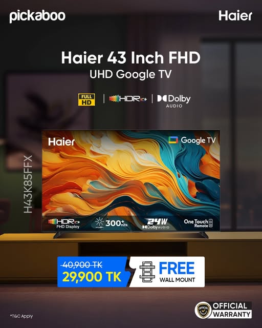 Now, experience the theater feel right at home with Haier 43" Google TV