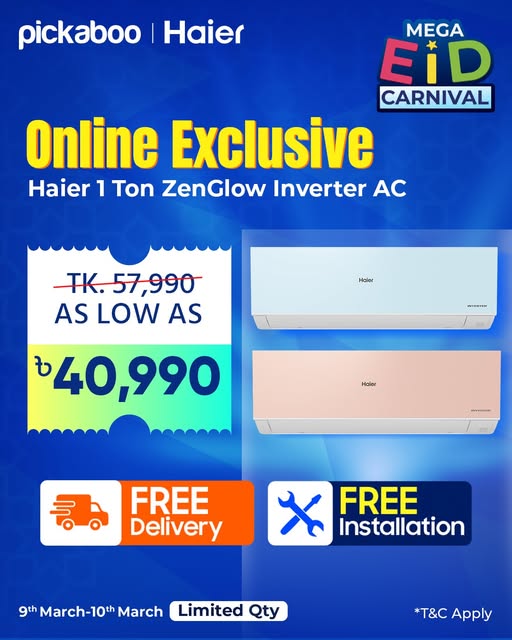 Beat the heat this Eid with the Haier 1 Ton ZenGlow Inverter AC – available online ONLY!