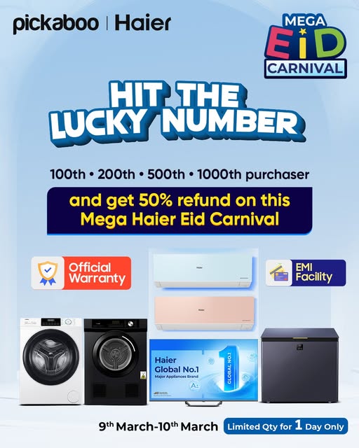 Haier Mega Eid Carnival Special Offer - Going live today at 4 PM and available only until tomorrow!