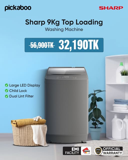 From heavy fabrics to daily wear, Sharp 9Kg Top Load delivers powerful cleaning while protecting your clothes !