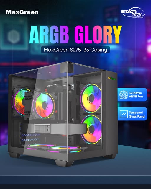 MaxGreen S275-33 Mid-Tower M-ATX Casing — Stylish Build with Powerful Cooling