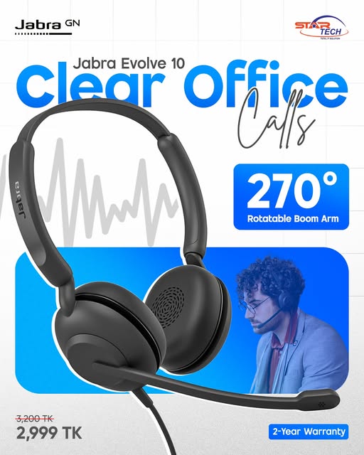 Jabra Evolve 10 USB Wired Headphone — Clear Calls, All-Day Comfort