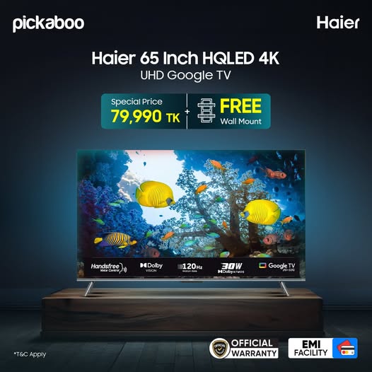 Haier 65 Inch Bezel-Less HQLED 4K UHD Google TV now at a special price! Also get free wall mount and enjoy express delivery !