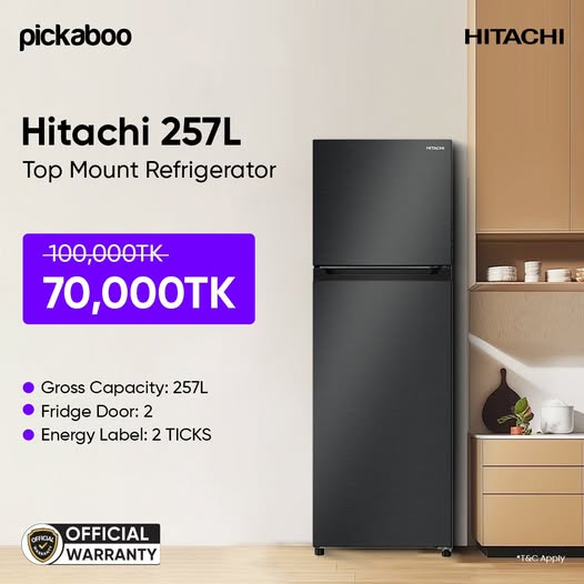 Flat 30% off on Hitachi 257L Top Mount Refrigerator (HRTN5275MFBBKSG)!