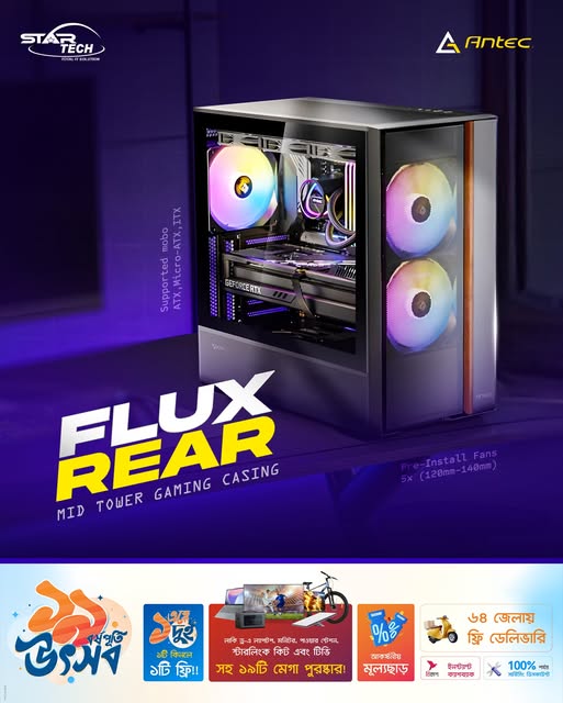 Stylish, Airflow-Focused, ARGB Beast – Antec FLUX REAR Gaming Casing