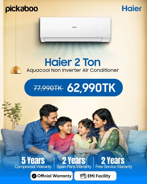 Beat the heat with the Haier 2 Ton Aquacool Non-Inverter AC (HSU-24TurboAqua Pro). Now available at TK.62,990 only!