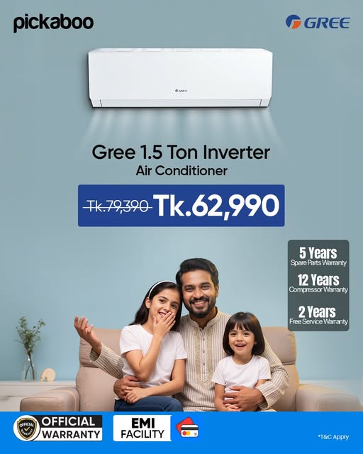 Gree 1.5 Ton Inverter Split Type Air Conditioner (GS18XPUV32) now at a discounted price of TK. 62,990 only!