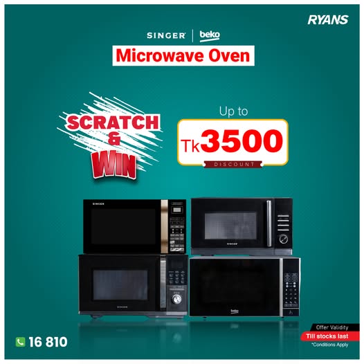 Enjoy up to Tk 3500 discount on Singer and Beko microwave ovens.