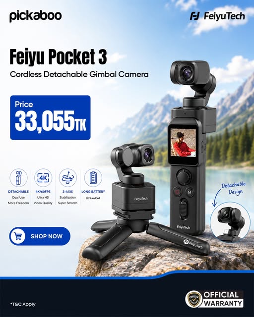 Capture every moment smoother, smarter, and sharper with the Feiyu Pocket 3 Cordless Detachable Gimbal Camera!