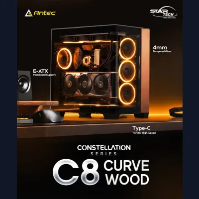 Premium, Elegant, Full-View Beast – Antec C8 CURVE WOOD Gaming Casing