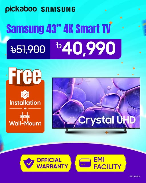 Bring cinema-quality entertainment home with the Samsung U8000F 43” Crystal UHD 4K Smart TV