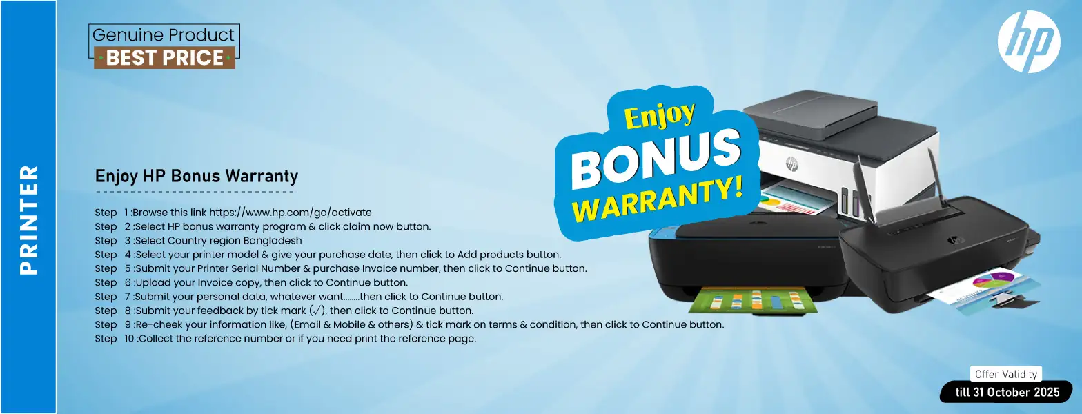 Bonus Warranty With HP Ink Tank & Smart Ink Tank Printer