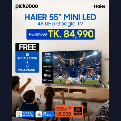 Get free installation facility on the Haier 55 Inch Mini LED 4K UHD Google TV (H55M80FUX)