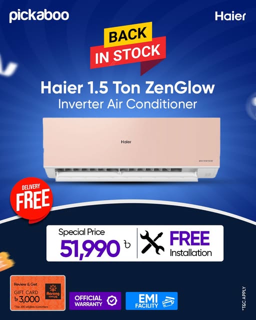 The Haier 1.5 Ton ZenGlow Pink Inverter AC is back in Stock Now, only on Pickaboo!
