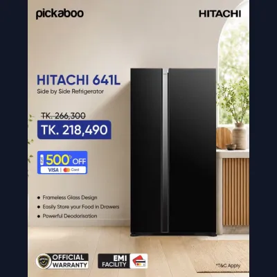Upgrade your kitchen with the premium Hitachi 641L Side by Side Refrigerator!