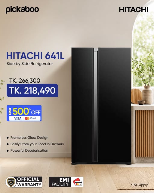 Upgrade your kitchen with the premium Hitachi 641L Side by Side Refrigerator!