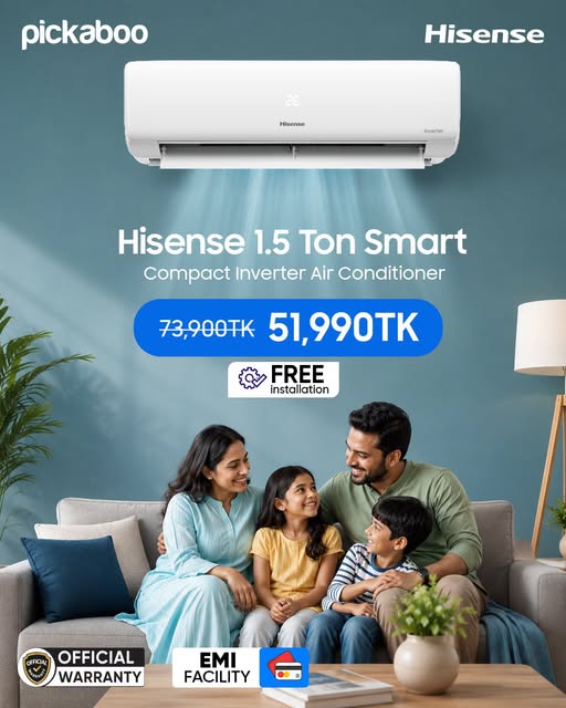 Stay cool and comfortable with the Hisense 1.5 Ton Smart Compact Inverter AC