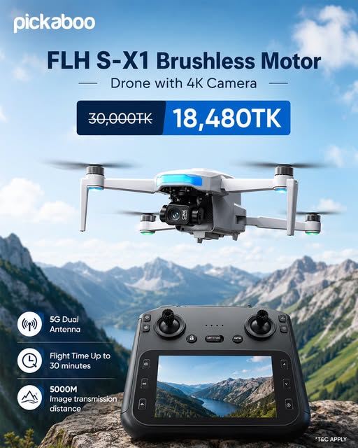 Capture every moment from a whole new angle with the FLH S-X1 Brushless Motor Drone with 4K Camera.