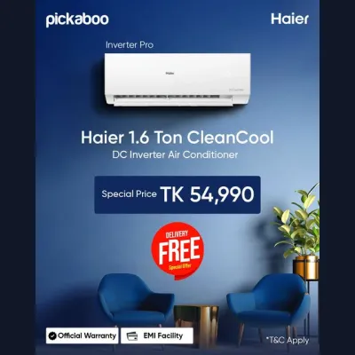 Enjoy FREE DELIVERY on the Haier 1.6 Ton CleanCool Inverter Pro DC Inverter Air Conditioner [HSU-19CleanCool(INV)(Pro)]. Now as low as TK.54,990 only