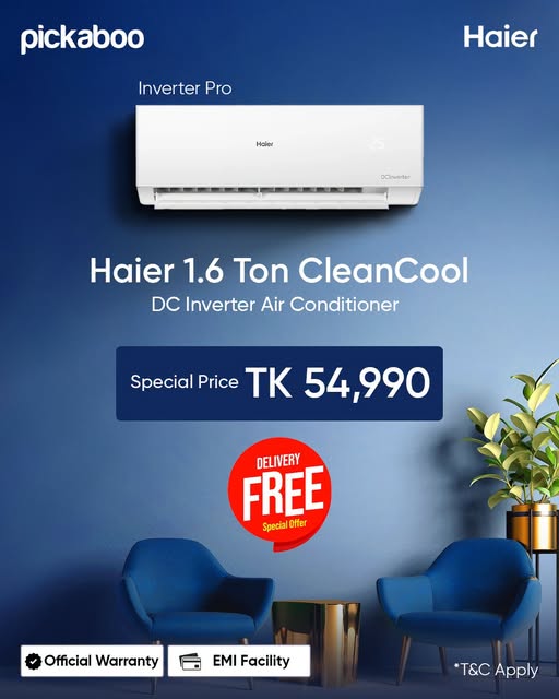 Enjoy FREE DELIVERY on the Haier 1.6 Ton CleanCool Inverter Pro DC Inverter Air Conditioner [HSU-19CleanCool(INV)(Pro)]. Now as low as TK.54,990 only