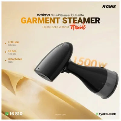 Oraimo SmartSteamer OHI-201A – Compact handheld garment care for everyday convenience.