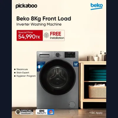 Enjoy free installation on the Beko 8Kg Front Load BLDC Inverter Washing Machine!