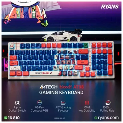 A4TECH Bloody AT98 – Compact mechanical gaming keyboard with optical switch precision.