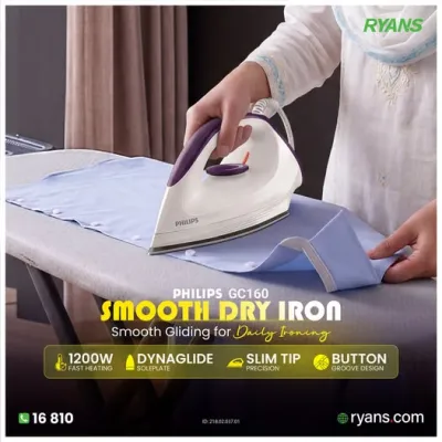 Philips GC160 1200W Dry Iron – Smooth ironing with everyday convenience.