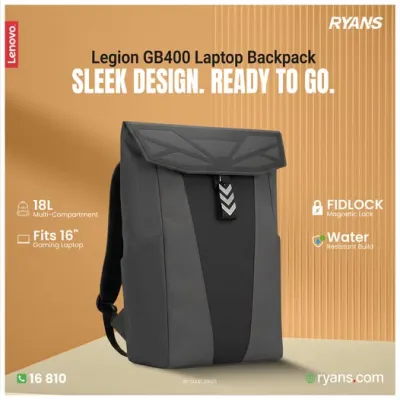 Lenovo Legion GB400 16" Gaming Backpack – Built for secure everyday gaming travel.