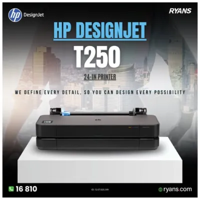 HP Designjet T250 24-in Printer – Compact large-format printing for design and technical work.