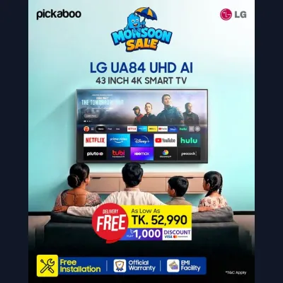 Make every scene more immersive this Pickaboo Monsoon Sale - bring home the LG UA84 UHD AI 43-inch 4K Smart TV (43UA8450PSA)!