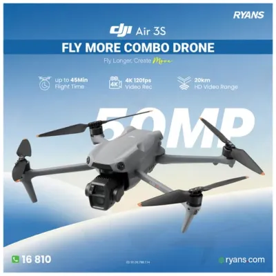DJI Air 3S Fly More Combo Drone – Capture cinematic aerial shots with dual-camera performance.