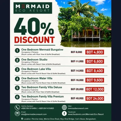 Mermaid Eco Resort-এ পাচ্ছেন আকর্ষণীয় ৪০% ডিসকাউন্ট!