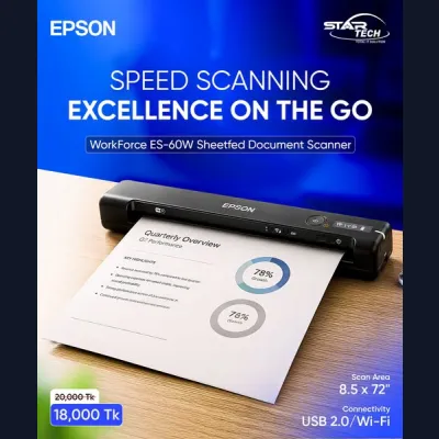 Epson WorkForce ES-60W Wireless Portable Sheetfed Document Scanner